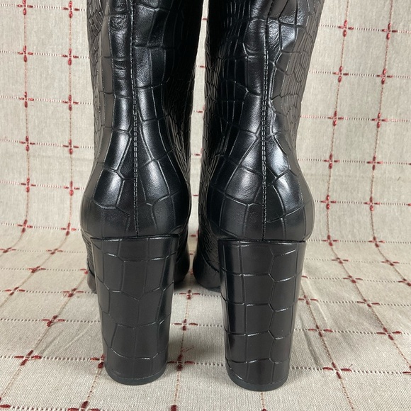 💐HPx3💐 😍 PAIGE Carmen Black Croc Embossed Leather Knee High Boots 6 NWOB - Picture 5 of 7